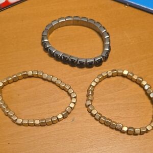 Trio of Metallic Square Bead Bracelets